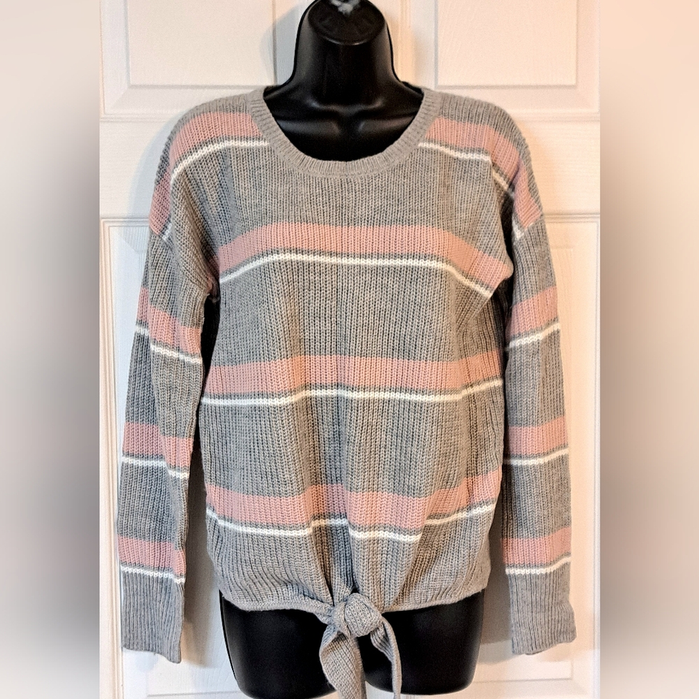 Pink Republic Tie Front Striped Sweater
